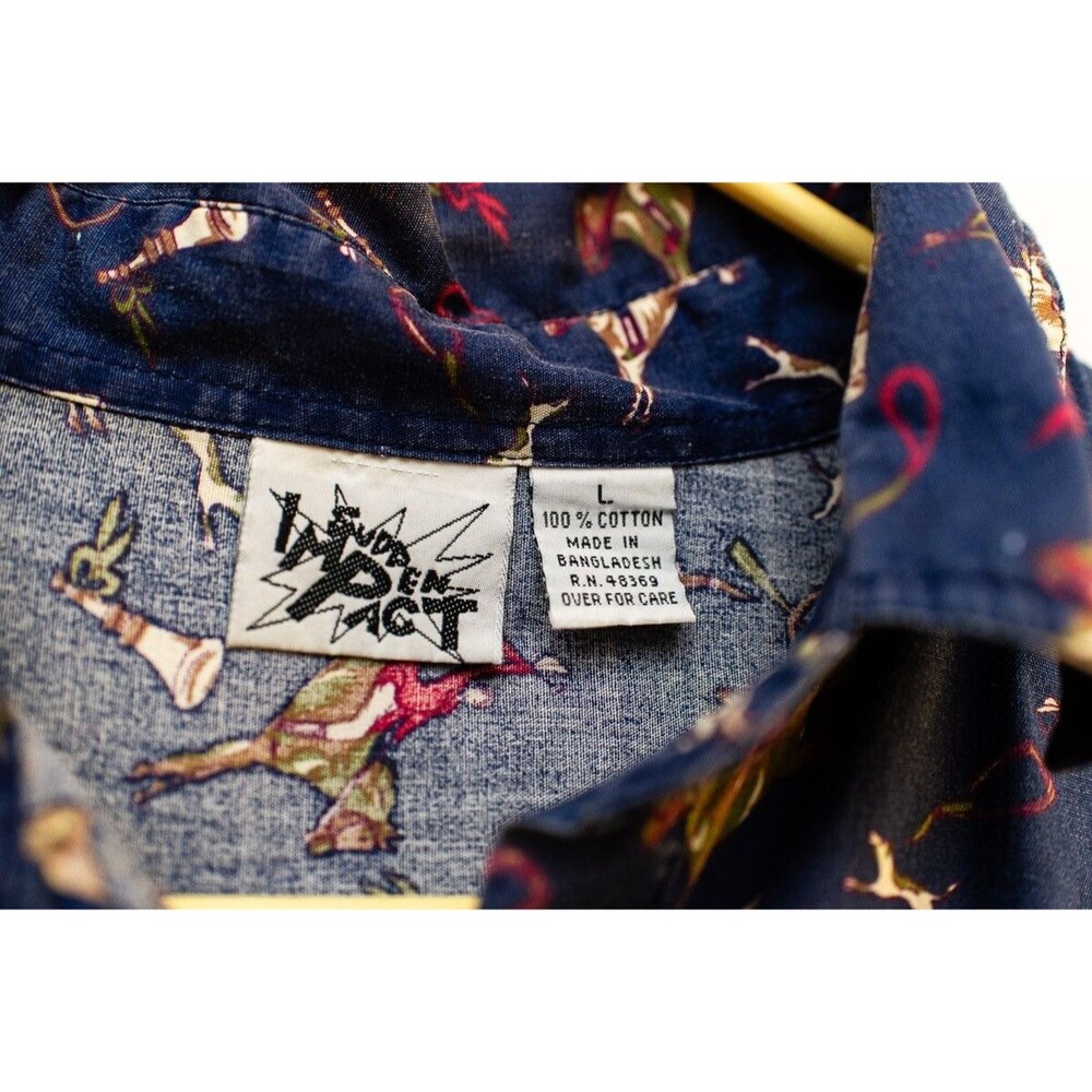 Sudden Impact Men's horse jockey equestrian all over print button down L Vintage - Picture 2 of 7